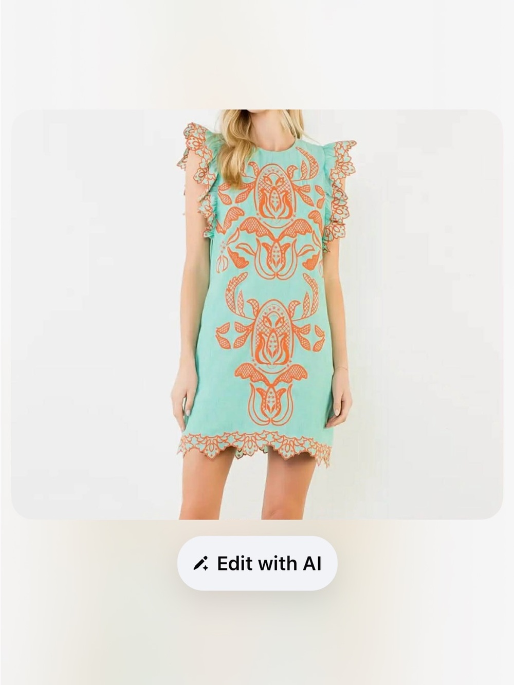 THML Aqua Dress with Orange Embroidery